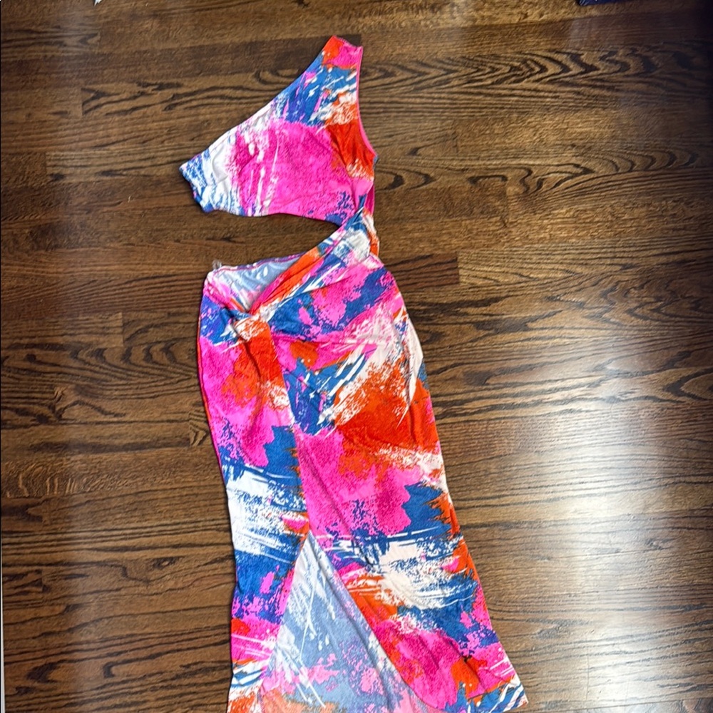 Cameo One Shoulder Dress - Pink, Orange, Blue, White